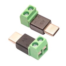 Solderless Type C Connectors 2-Pack USB 2.0 Male Screw Terminal Adapter