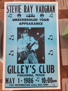 Stevie Ray Vaughan Gilley's Club 1986 Pasadena TX Blues Concert Poster