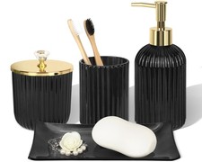 Designer Black Glass Bathroom Accessories Sets - 4 Pcs with Lotion Soap Dispense