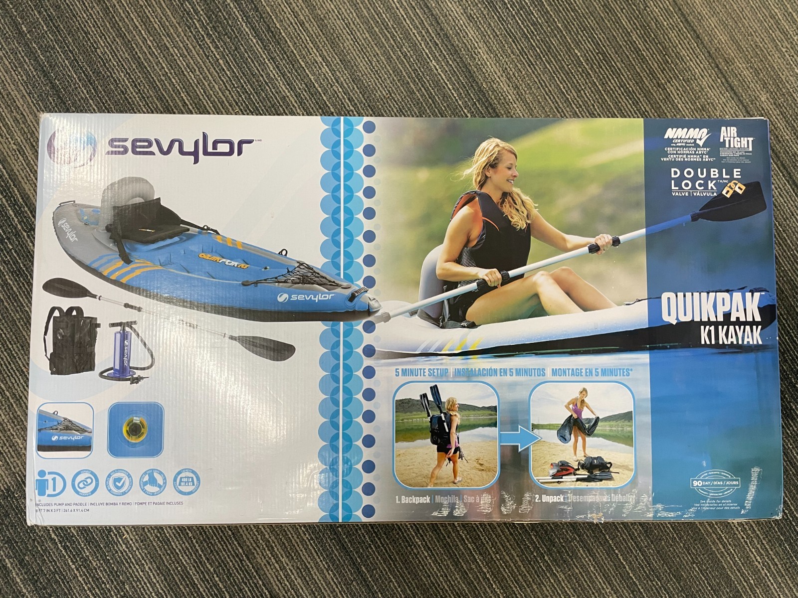 Sevylor QuickPak K1 1-Person kayak, inflatable, foldable, pu