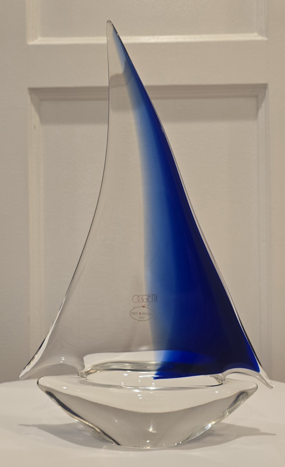 Oggetti Italy Murano Glass Sailboat with Label, 13.75” tall  Art Glass Sculpture