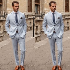Sky Blue Men's Suits Peak Lapel Formal Groom Wedding Party Tuxedos Men Blazers