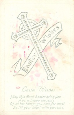 Künstlerische Vintage Postkarte Osterkreuz Wünsche