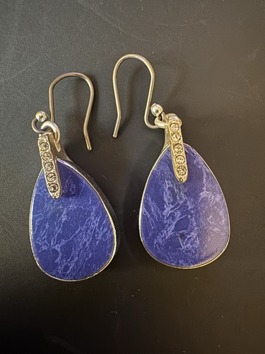 Sterling Silver Lapis Teardrop Earrings With Crystal Accents
