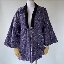 Vintage Purple Fan Printed Padded Kimono Small