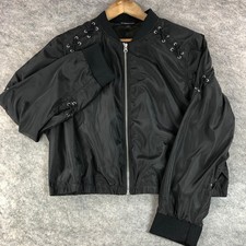 Rock Republic Women's Bomber Jacket XL Black Full Zip Lace Up Arms & Shoulders