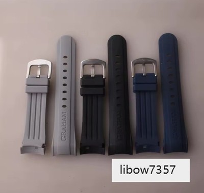 New Black/Blue/Grey 24mm Curved Rubber Watch Strap for Graham RT Chronofighter