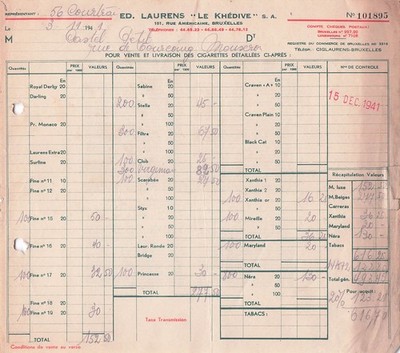 BELGIEN BRÜSSEL Hersteller LAURENS 1941 Zigaretten