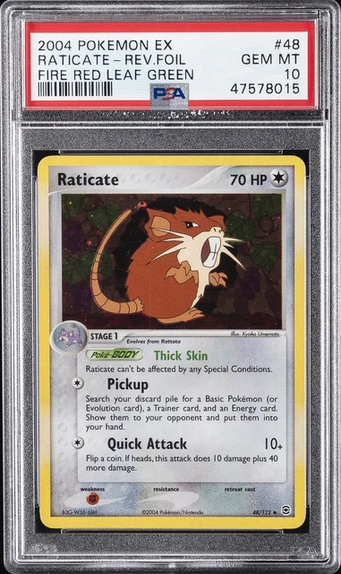 2004 POKEMON EX FIRE RED & LEAF GREEN #48 RATICATE-REVERSE FOIL PSA 10