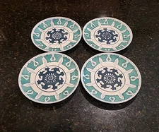 SET OF 4 Threshold Keira 8 5/8" Luncheon, Salad Plates. Teal, Turquoise & White 