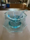 Blue Depression Glass 3 Pieces Imperial Glass  Molly Octoganal Bowl Plate&Spoon