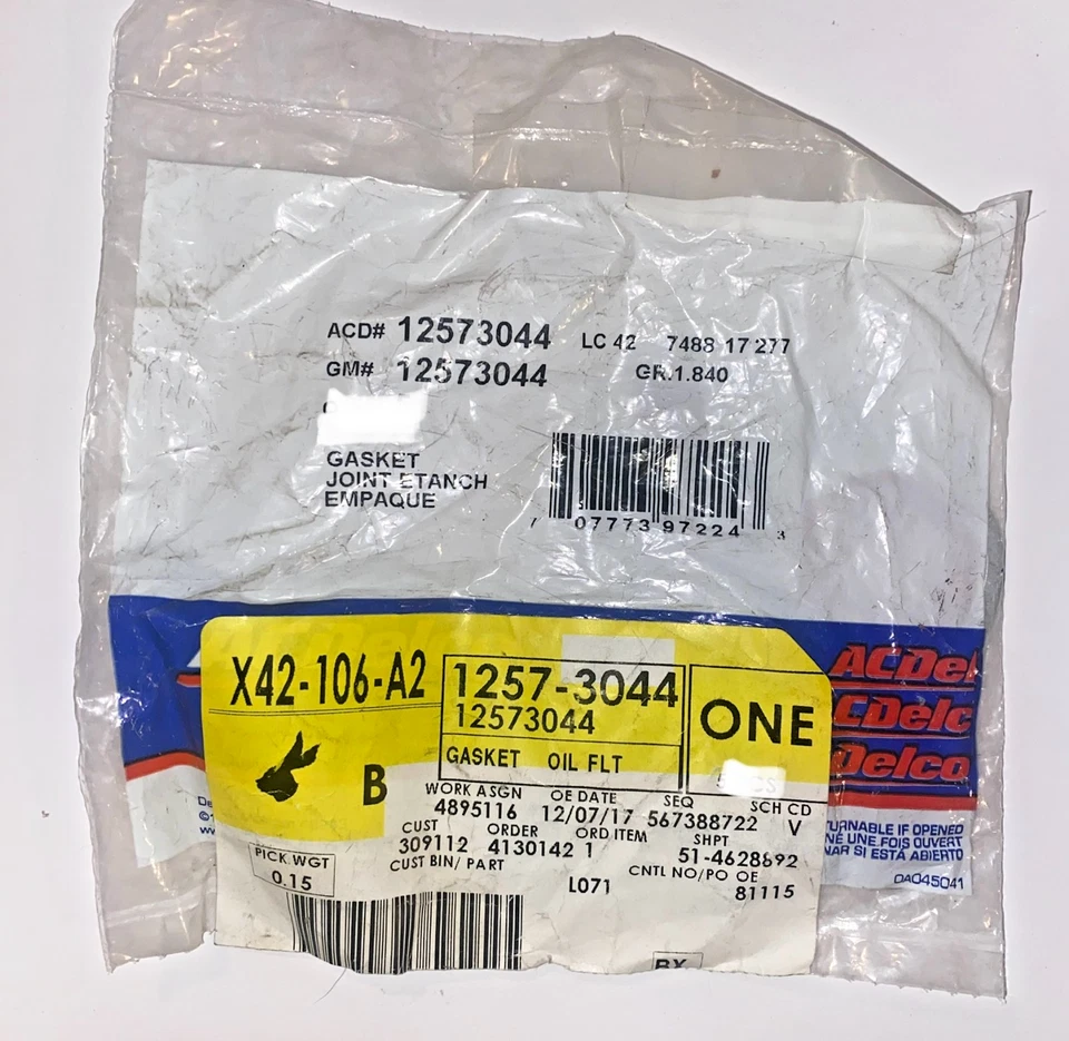 JUNTA ADAPTADORA FILTRO ACEITE GM ORIGINAL 2003-2011, PIEZA OEM NUEVA, P/N 12573044 Foto 4 de 4