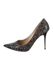 JIMMY CHOO Metallic Silver Glitter Accents Pumps Size 8 IT 38 Good Cond. Bag