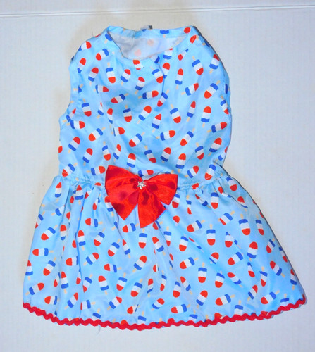 Girl Dog Clothes Medium Red White Blue Patriotic Dress Outfit CHECK MEASUREMENTS