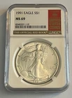 1991 Silver Eagle Dollar $1 - NGC MS 69
