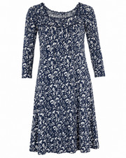Croft & Barrow Women’s Navy White Floral Scroll Print Dress Size M 3/4 Sleeve