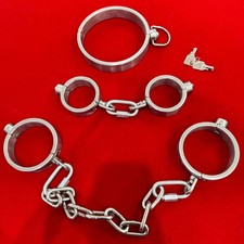 Stainless Steel Heavy Duty BDSM Bondage Handcuffs Ankle Cuffs Neck Collar Choker