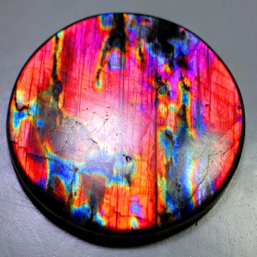 115Ct 6X43X43 mm Natural RAINBOW Fire Labradorite Round Cabochon Gemstone SH-250