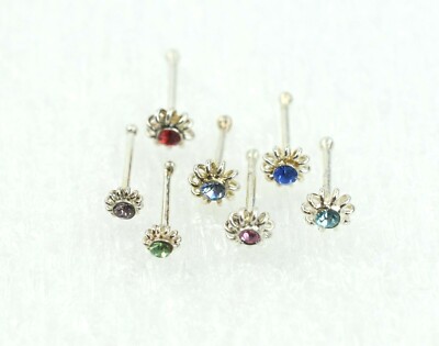 Pack of 2 Sunflower Gem 20g Nose Bone Sterling Silver Nose Stud Pick a Color