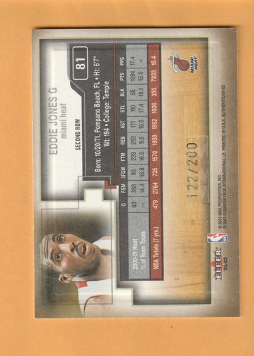 Eddie Jones Miami Heat 2001-01 Fleer Authentix/200 Temple Owls 3U - Imagen 2 de 2
