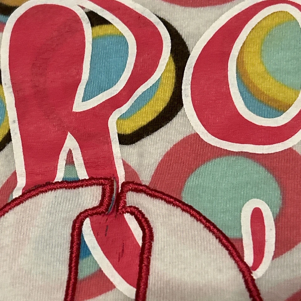 Camiseta Roxy 90 Vintage Y2k Cuello Redondo Rosa Azul Círculos Brillante Manga 3/4 L A32 Foto 3 de 4