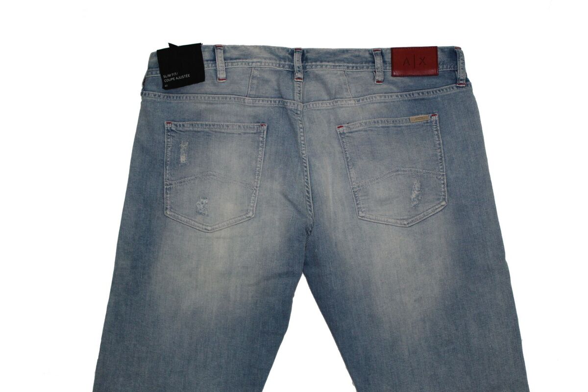 Armani Exchange A/X Mens Slim Fit Vintage Ripped Distressed