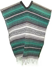 Traditional Mexican Poncho - TEAL - ONE SIZE FITS ALL Blanket Serape Gaban