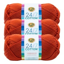  3 Pack Lion Brand Yarn 761-133 24/7 Cotton  Yarn, Tangerine