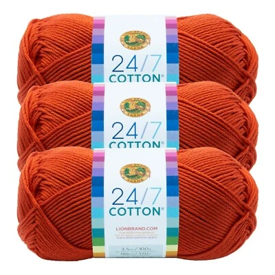 (3 Pack) Lion Brand Yarn 761-133 24/7 Cotton® Yarn, Tangerine