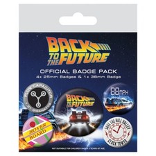 Genuine Back To The Future 5 Piece Badge Set Button Badges DeLorean Hoverboard