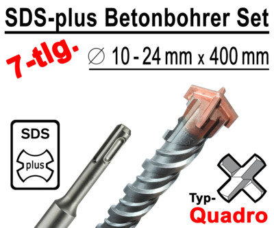 SDS-plus Betonbohrer Set 7-tlg Quadro Bohrer Hammerbohrer 10mm - 24mm x 400mm