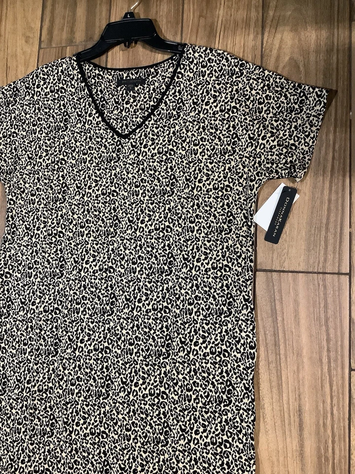 Vestido de Dormir Donna Karan Talla L Modal Tejido Manga Corta en Negro Tostado Estampado Animal Foto 2 de 4