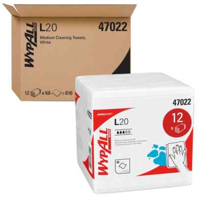 12 Pack WypAll Q-FLD 4PLY WHT CS/12 Wipes: 1/4 Fold & L20, Poly Pack, White