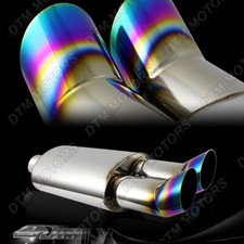 3 Dtm Dual Rainbow Burnt Tip Stainless T304 Weld-on Exhaust Muffler 2.5 Inlet