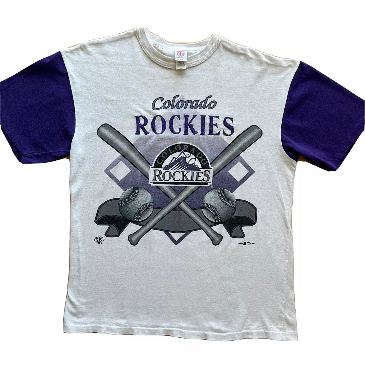 Vintage Colorado Rockies Shirt Large White Purple 90s MLB Baseball Two Tone