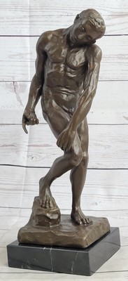 Famous Rodin Adam`s Sculpture Bronze Marble Base Statue Deco Figurine Art Statue
