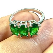 Emerald Ring for Women Sterling Silver 925 Created Size 6 7 8 9 Free Shipping