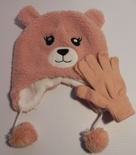 Little Girl's Pink Bear Hat  Gloves Set - New without tags