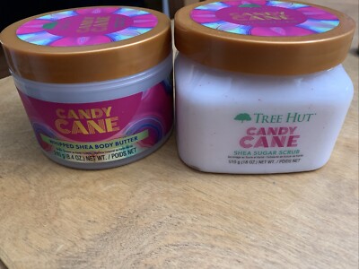 (1 Set) Tree Hut Candy Cane Sugar Scrub and Whipped Body Butter