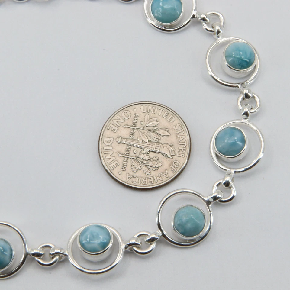 Natural, Caribbean Blue LARIMAR Bracelet with Extender 925 STERLING SILVER #30 - Image 3 of 4