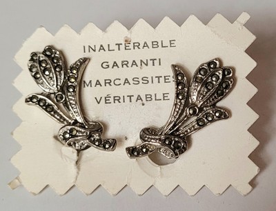 Boucles D'oreilles Anciennes Clips Fleurs En Métal Argenté Avec Marcassite - Modèle K30 - Occasion