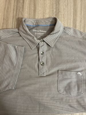 Tommy Bahama IslandZone Tropicool Del Rey Stripe Bala Shark Mens Large Shirt