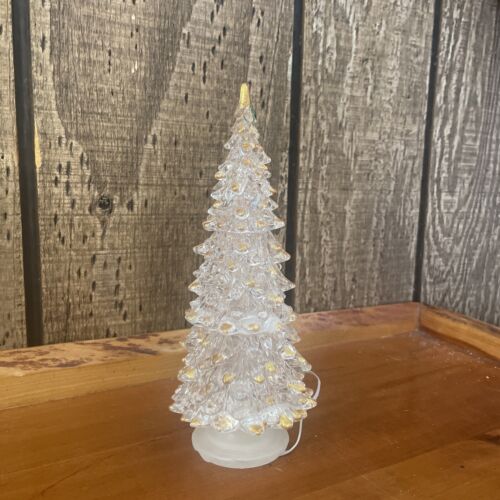 Christmas Tree LED Light Up Color Wheel Resin Color Changing 8” Clear Gold - Picture 1 of 9