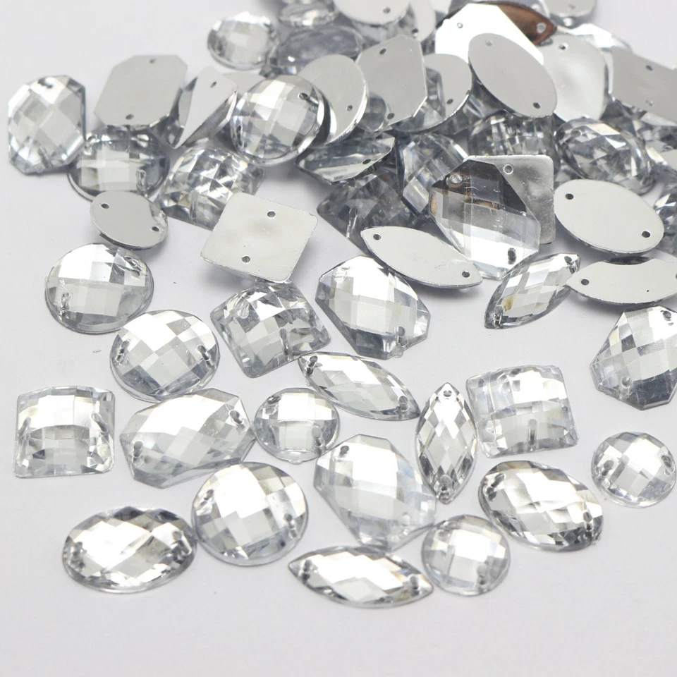 100 Clear Color Flatback Acrylic Sewing Rhinestone Assorted Shape Sew on beads - image 2 of 4