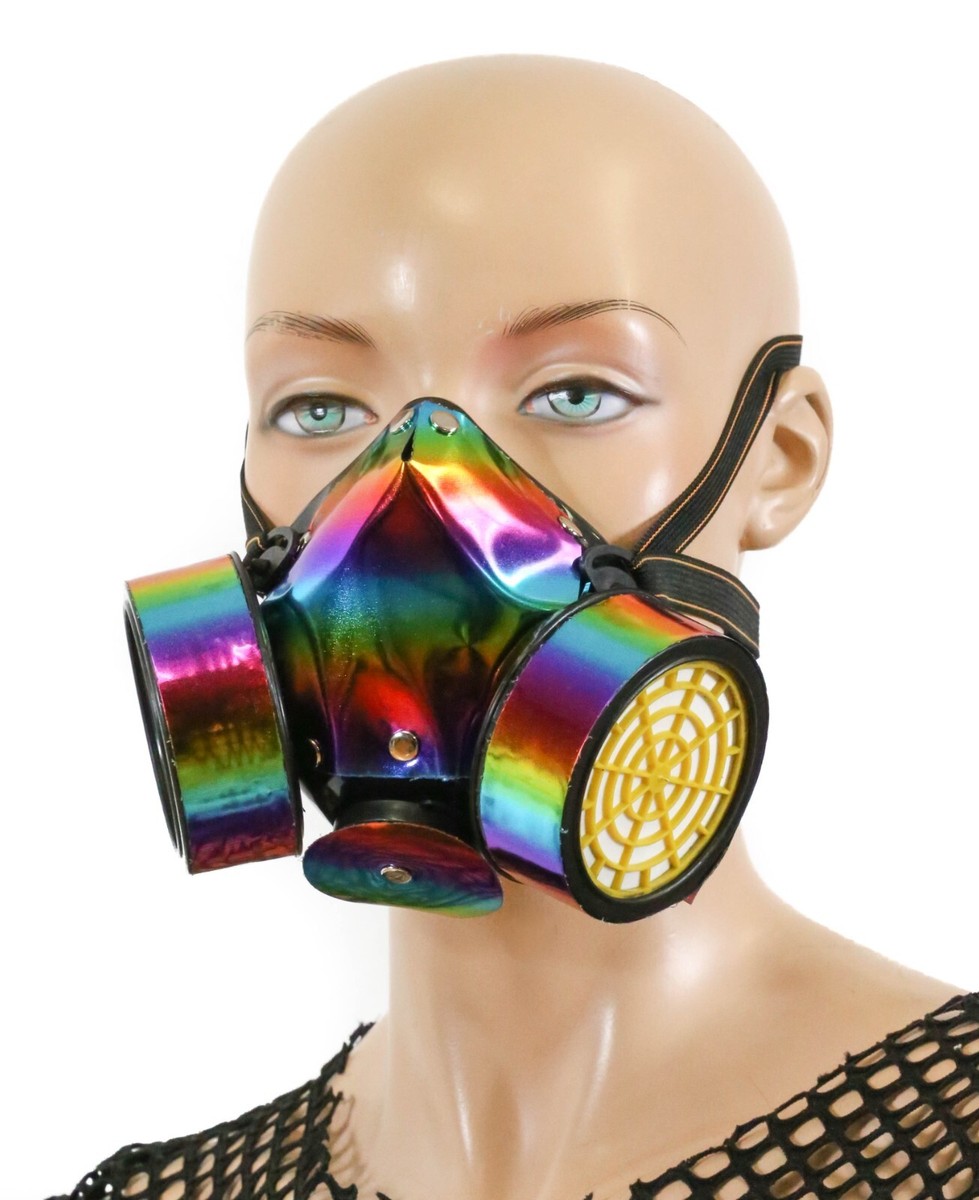 Rainbow Holographic Steampunk Gas Mask Cosplay Spikes