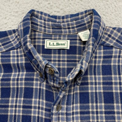 LL BEAN Shirt Mens XLT Blue Plaid Cotton Long Sleeve XL Tall Heavyweight