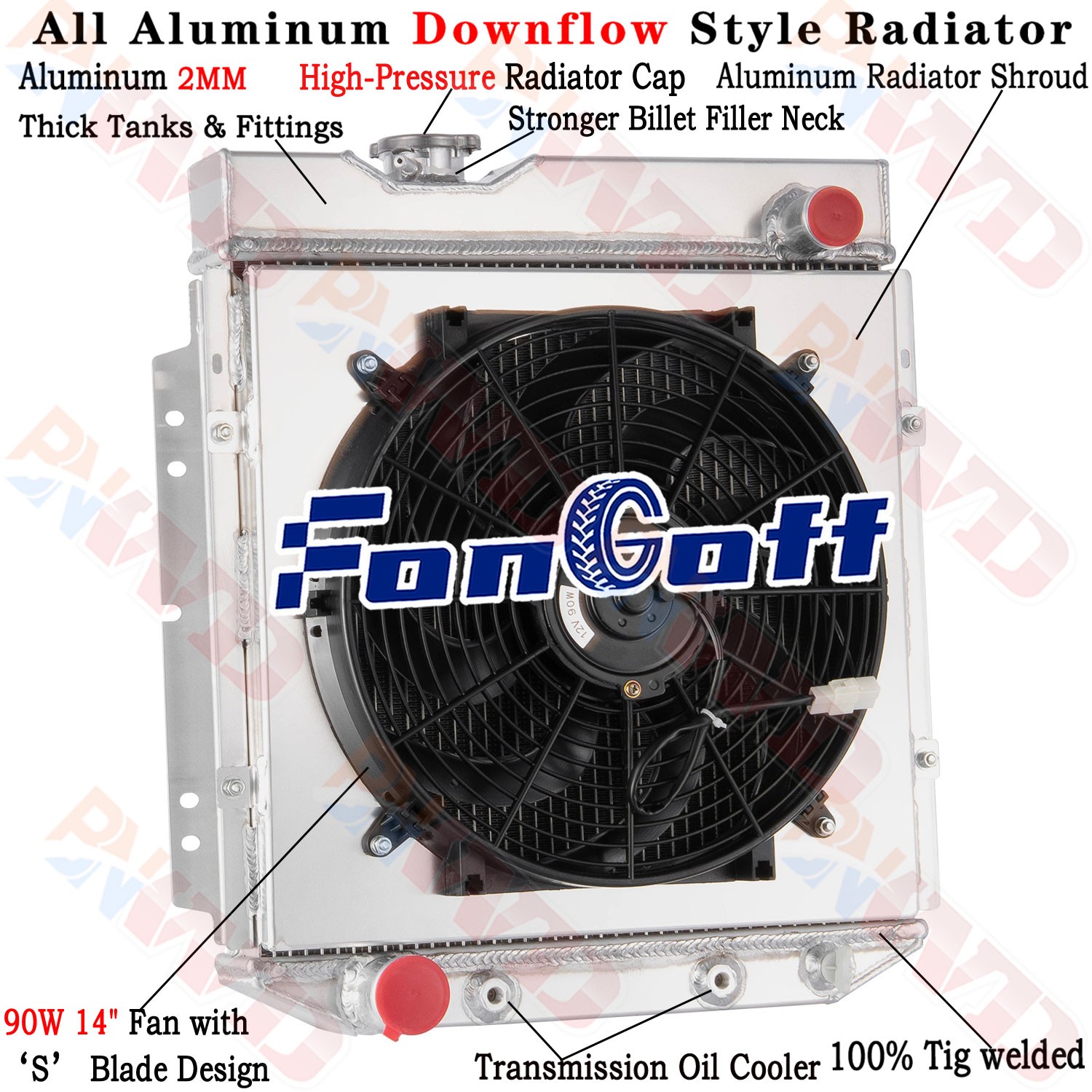 4 Row Radiator Shroud Fan For 1960-1966 Ford Falcon/1965-1966 Ford Mustang L6 V8