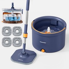 Spin Mop and Bucket Set, Mop Bucket with Separate Dirty Water System, Deep-Cl...