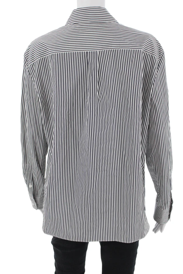 Blusa Theory Mujer Negra Rayas Algodón Cuello Abotonado Manga Larga Talla L Foto 3 de 4