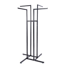 SSWBasics Black 4-Way Clothing Display Rack with Adjustable Straight Arms